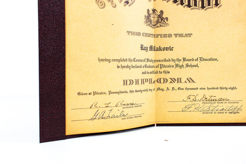 Vintage 1938 High School Diploma - Pitrairn High School