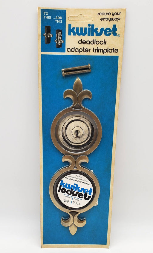 1960s Kwikset Escutcheon Satin Brass Blackened Relieved Doorknob & Deadbolt Trim 1