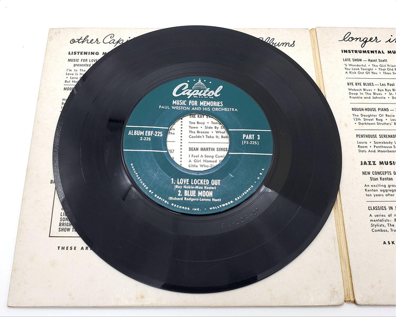 Paul Weston And His Orchestra Music For Memories 45 RPM 2xEP Record Capitol 1950 6