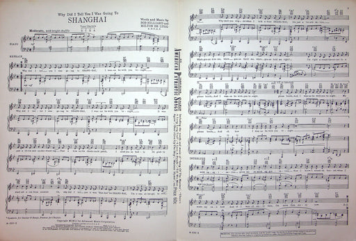 Sheet Music Shanghan Bob Hilliard Milton De Lugg 1951 China Vintage Piano Song 2