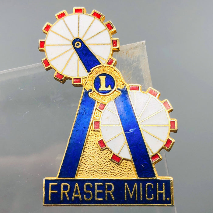 Vintage Lions Club Lapel Pin Pinback Fraser Michigan Ferris Wheels Carnival Ride