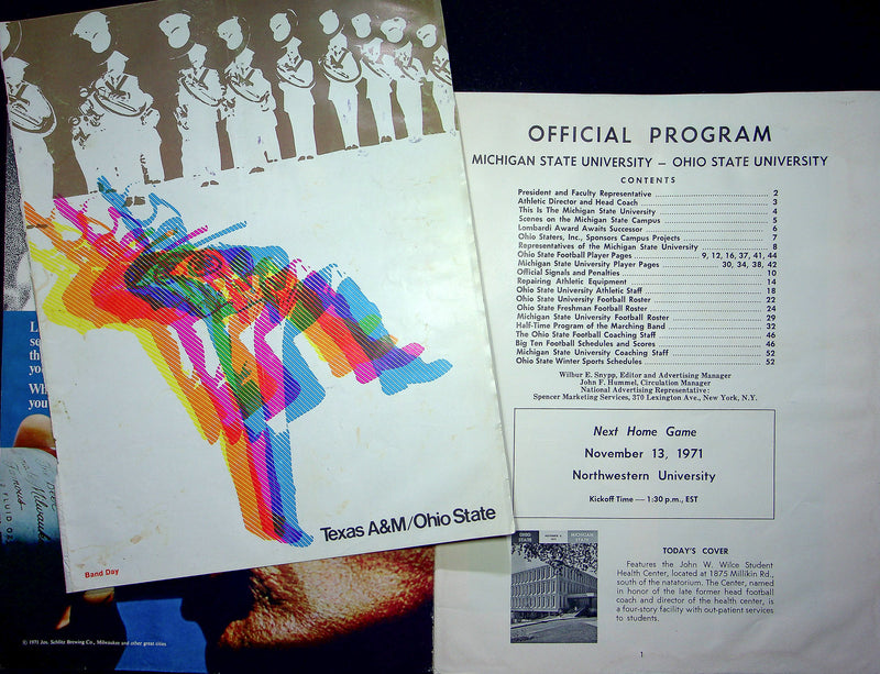 Ohio State Buckeye Football Program Nov 6 1971 Vs. Michigan State Spartans