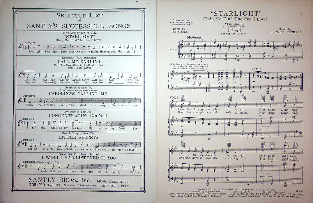 Sheet Music Starlight Help Me Find The One I Love Arthur Tracy Joe Young 1931 2