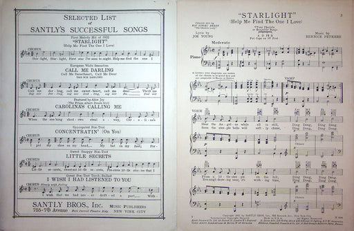 Sheet Music Starlight Help Me Find The One I Love Arthur Tracy Joe Young 1931 2