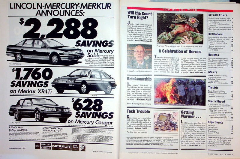 Newsweek Magazine July 6 1987 Vietnam War Washington DC Memorial Rememberance