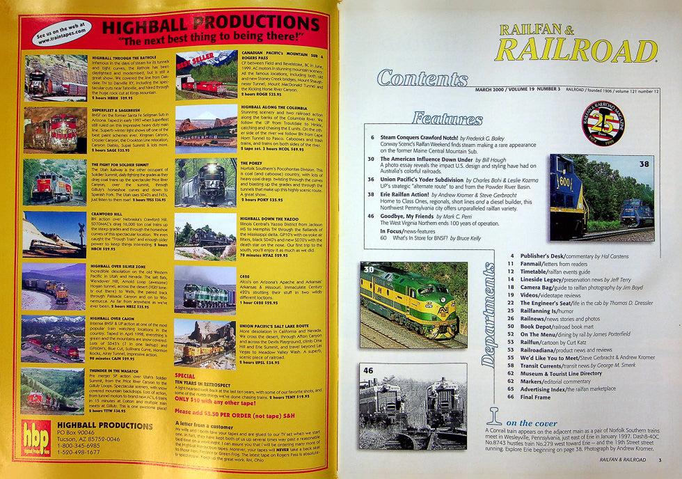 Railfan & Railroad Magazine March 2000 Vol 19 No 3 Railfanning Erie Pennsylvania