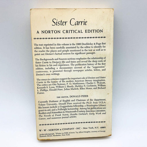 Sister Carrie Paperback Theodore Dreiser 1970 Norton Critical Edition 2