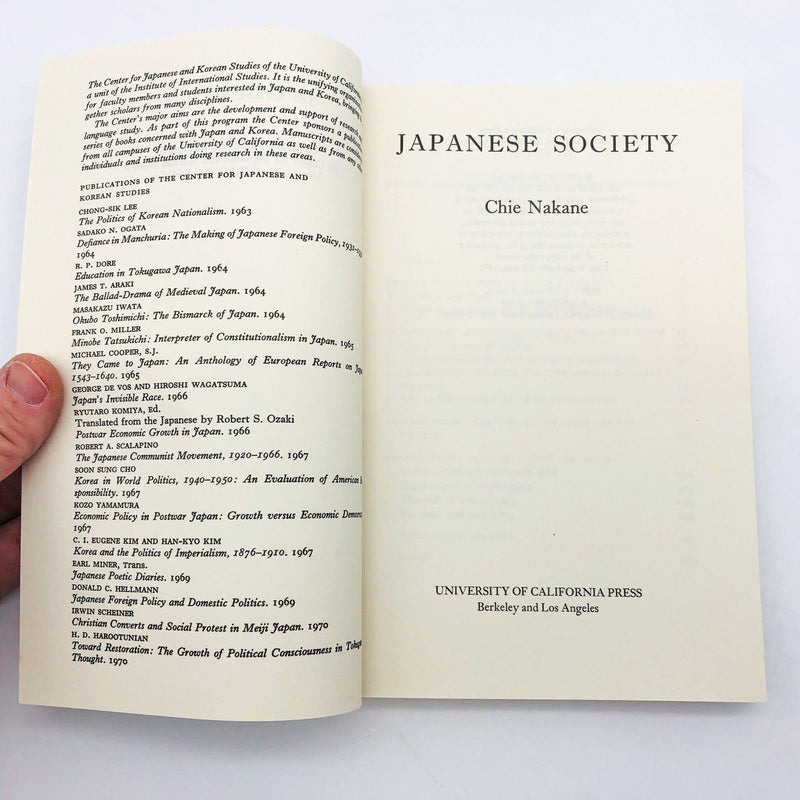 Japanese Society Paperback Chie Nakane 1972 1st Edition Cultural Studies Customs 6