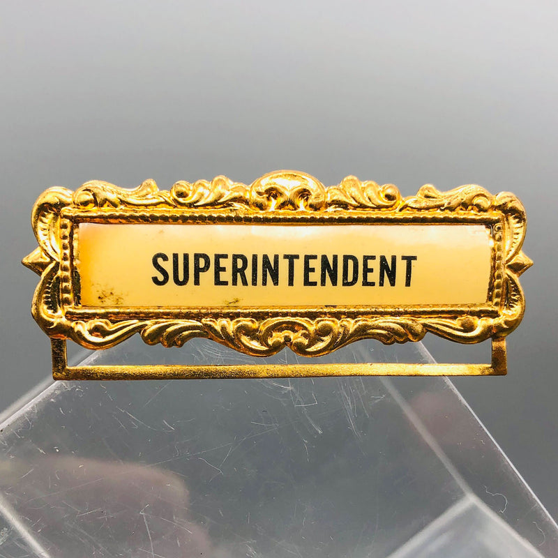 Ribbon Holder Pin Badge Vintage ID Name Tag Button Metal Superintendent Brooch