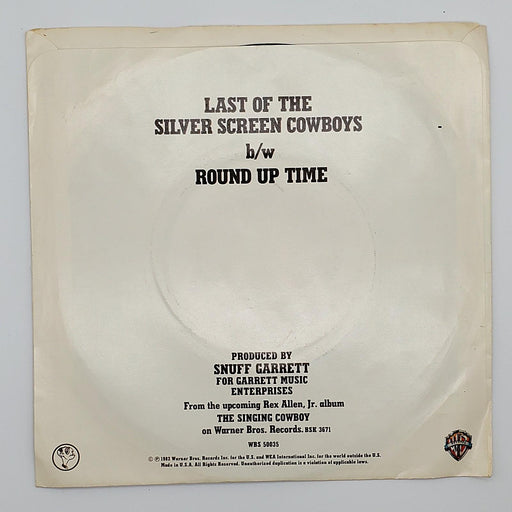 Rex Allen Jr. Last Of The Silver Screen Cowboys 45 RPM Single Record 1982 PROMO 2