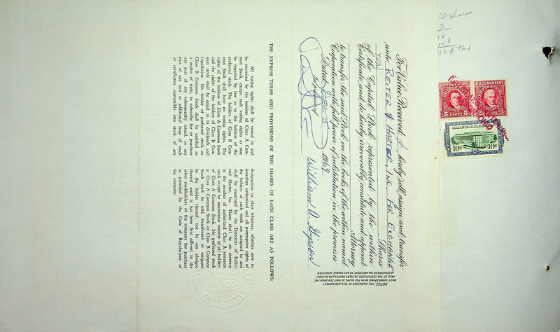 Reiter Dairy Company Stock Certificate Bond Scripophilly Akron Ohio 1966 No 284