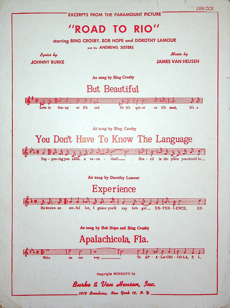 Sheet Music But Beautiful Johnny Burke Road To Rio Andrews Sisters 1947 Musical 3