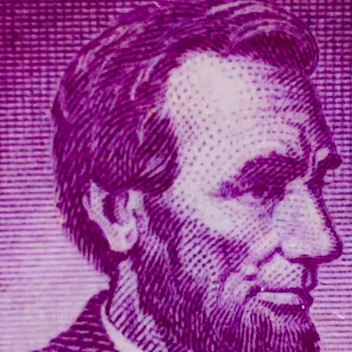 1954 Abraham Lincoln 4 Cent Stamp Block of 4 Purple Liberty Series Back Damage