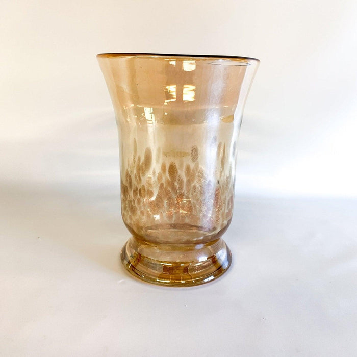Large Art Glass Gold Copper Speckled Pillar Candle Vase 8" 3