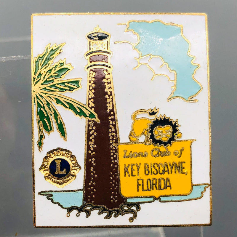 Vintage Lions Club Lapel Pin Key Biscayne Florida Lighthouse Ocean Palm Tree