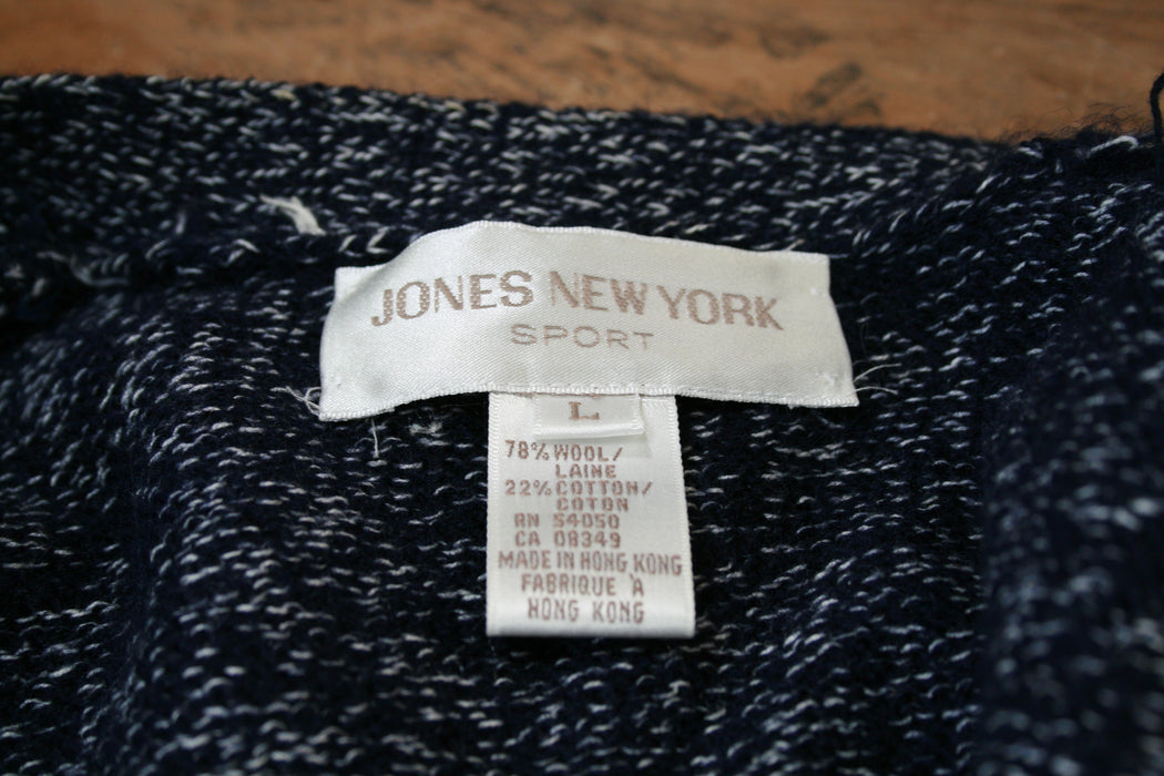 Jones New York Blue Cardigan Sport Large Wool Blend with White Buttons