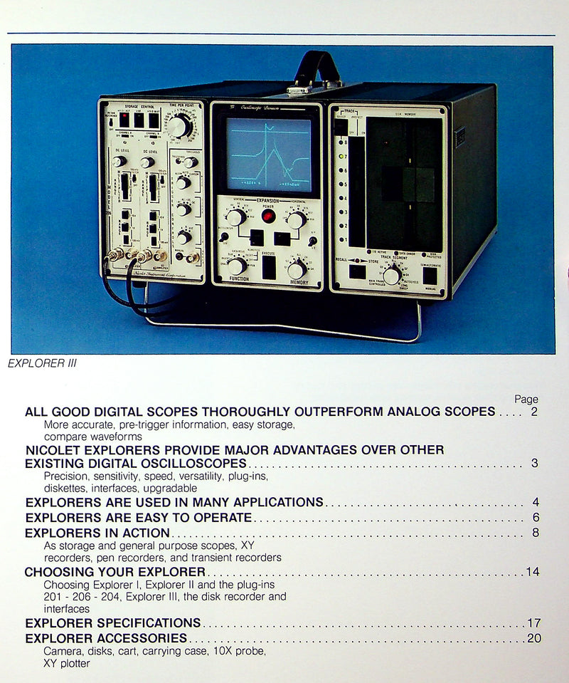 Nicolet (NIC) Explorer Digital Oscilloscopes Brochure w/ Price List