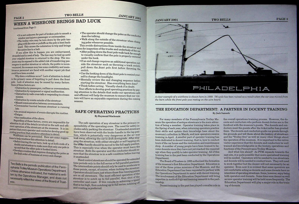 Two Bells Magazine Jan 2001 Wishbone Brings Bad Luck Operating Dep PA Museum