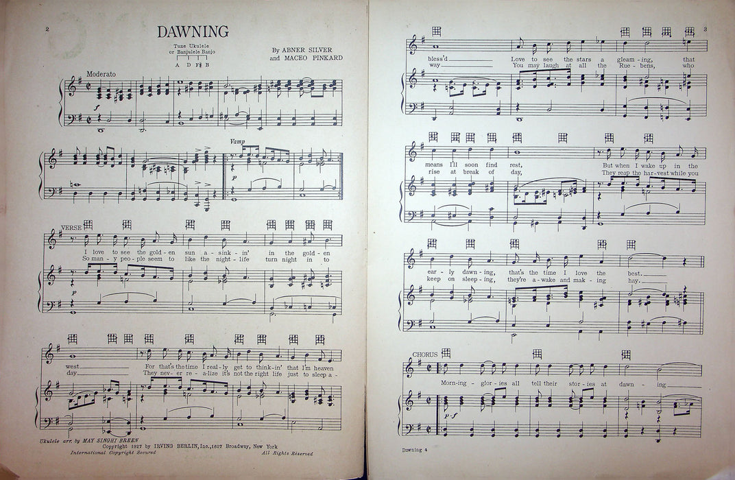 Sheet Music Dawning Abner Silver Maceo Pinkard 1927 Irving Berline Piano Song 2