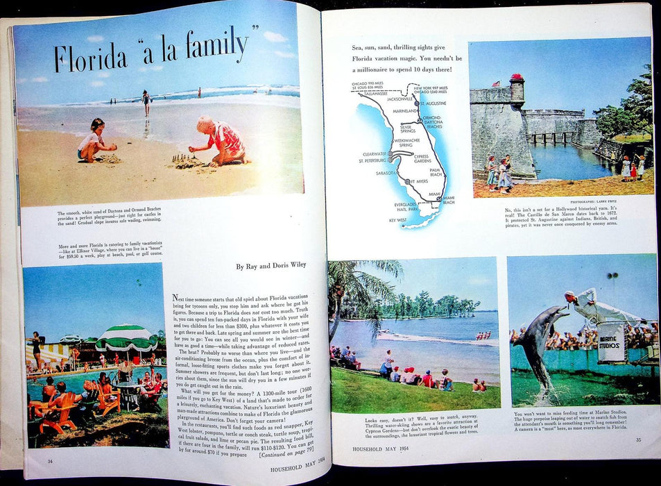 Household Magazine May 1954 Contemporary Home Floorplan Florida Vacation Tide Ad