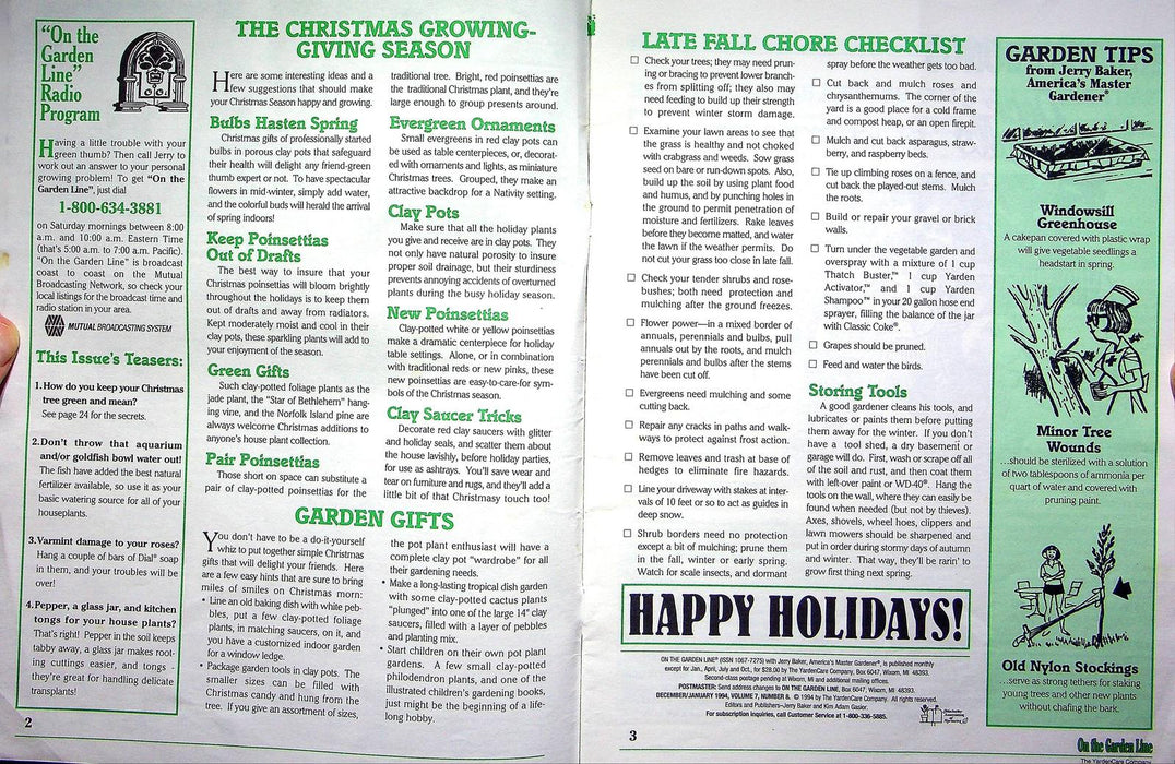 On The Garden Line Magazine December 1994 Christmas Growing, Garden Gifts