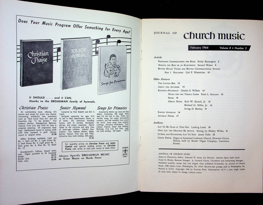 Journal of Church Music Magazine Feb 1966 Easter Anthems Preparing for Bach 5