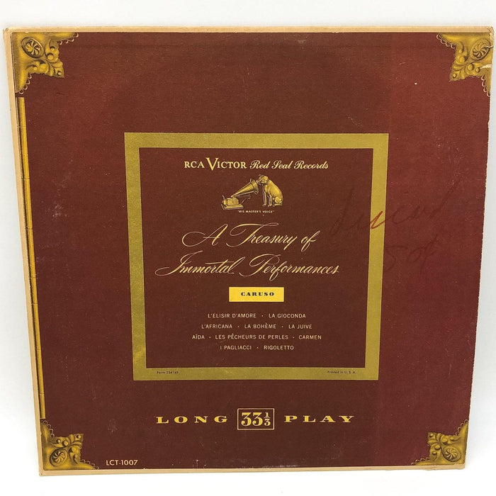 A Treasury of Immortal Performances Caruso Record 33 RPM LP LCT-1007 RCA 1951 1