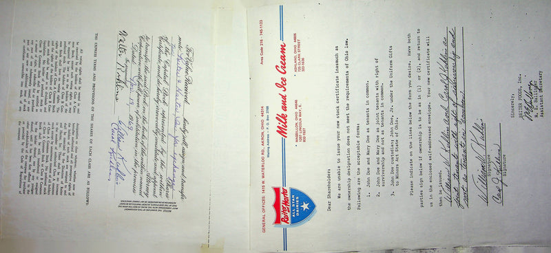 Reiter Dairy Company Stock Certificate Bond Scripophilly Akron Ohio 1969 No 358