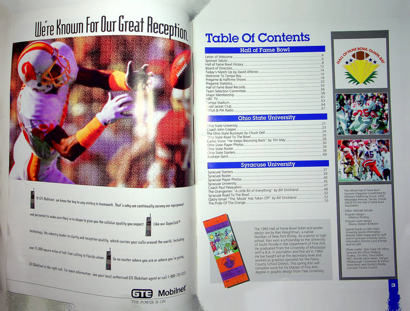 Ohio State Buckeye Football Program Jan 1 1992 Vs. Syracuse Orange Hall Of Fame
