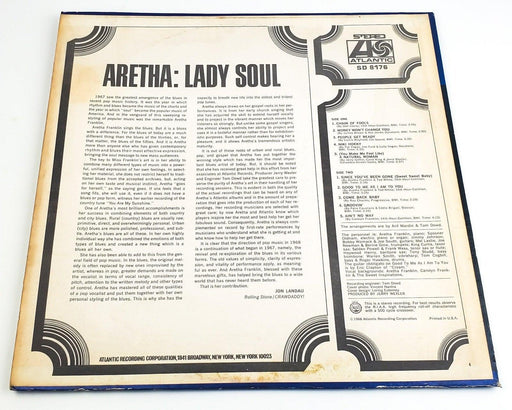 Aretha Franklin Lady Soul 33 RPM LP Record Atlantic 1968 SD 8176 2