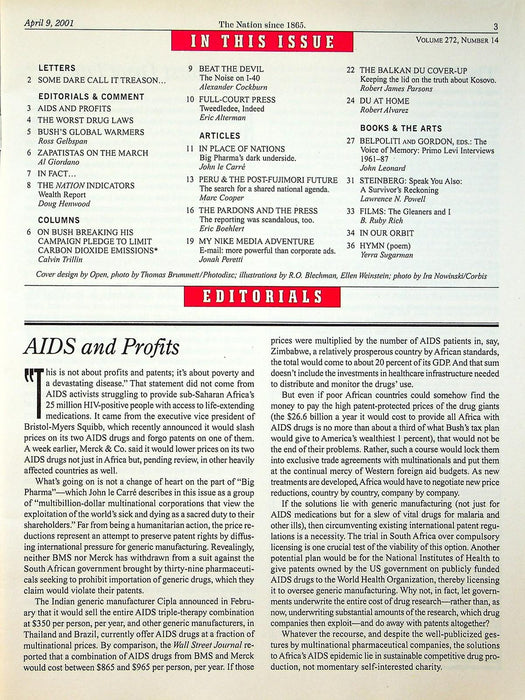 The Nation April 2001 Big Pharma, Zapatistas on the March