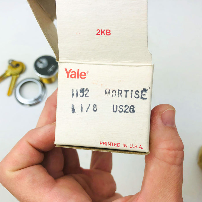 Yale Mortise Cylinder 1152 1-1/8" US26 Bright Chrome 6 Pin New Old Stock NOS