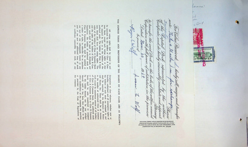 Reiter Dairy Company Stock Certificate Bond Scripophilly Akron Ohio 1965 No 261