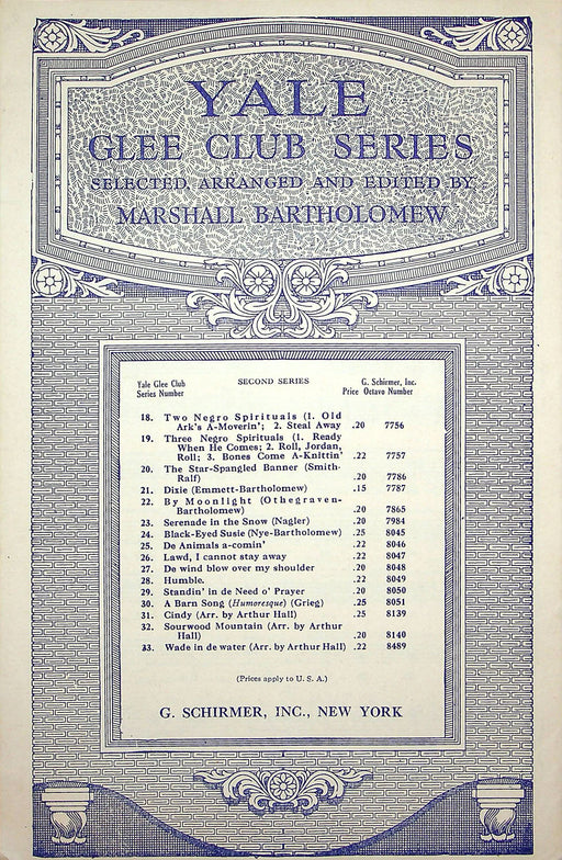 Sheet Music Yale Glee Club Series I Got Shoes 1927 Marshall Bartholomew Schirmer 1