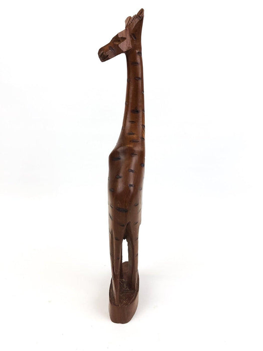 Wooden Giraffe Figurine Sculpture African Safari Hand Carved Teak Tall Thin 14" 4