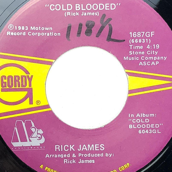 Rick James 45 RPM 7" Record Cold Blooded + Instrumental Gordy 1687GF 1