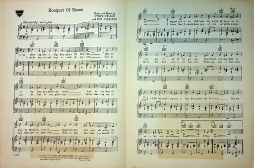 Vintage Sheet Music Bouquet Of Roses Steve Nelson Bob Hilliard Eddy Arnold 1948 2