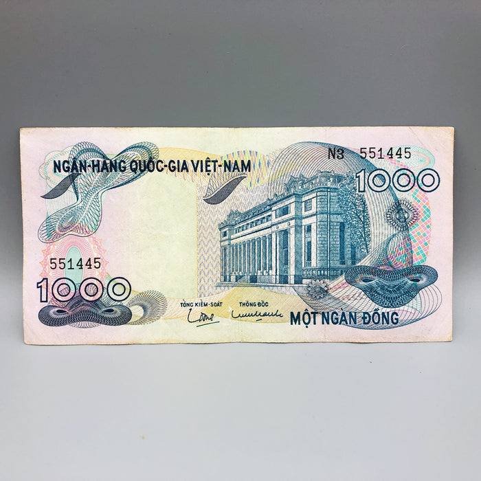 1971 Vietnam 1000 Mot Ngan Dong Banknote Bank Note Viet Nam War Era Guilloches