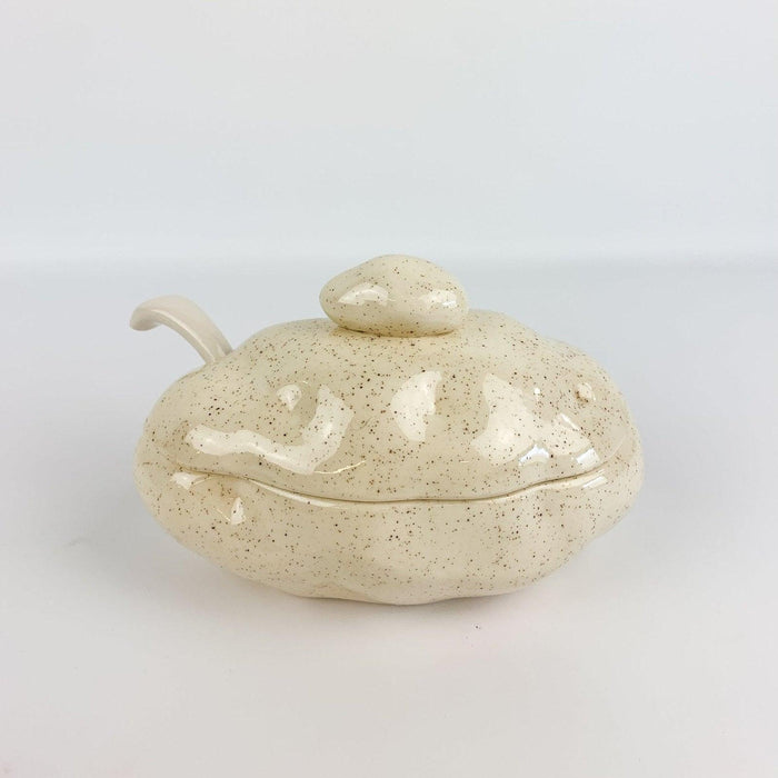 Vintage Atlantic Mold Ceramic Potato Sour Cream, Gravy Bowl w/ Lid & Spoon 3