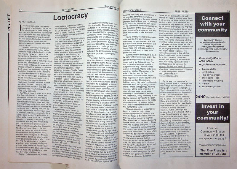 The Free Press Magazine Sep-Oct 2003 Election Rigging Conspiracy Democrates Ohio