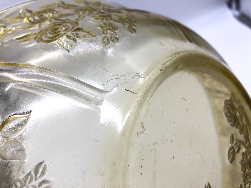 Vintage Sharon Cabbage Rose Serving Bowl 10" Yellow Amber Depression Era Large 8