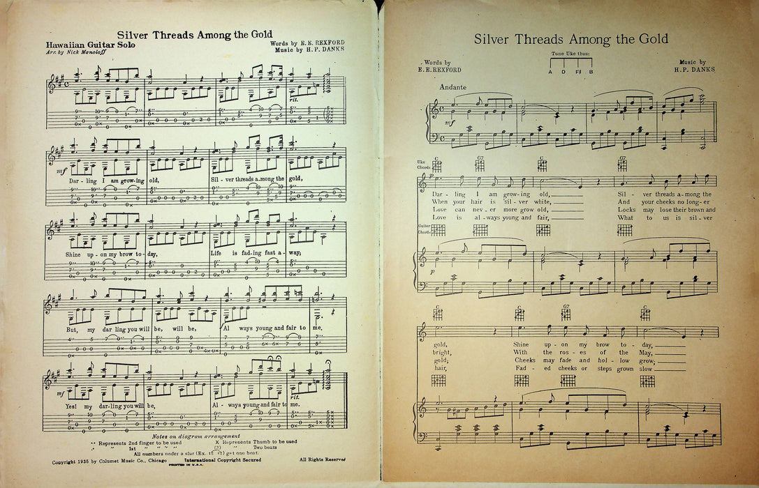 Vintage Hawaiian Sheet Music Silver Threads Among The Gold Wesley Tuttle Danks 2