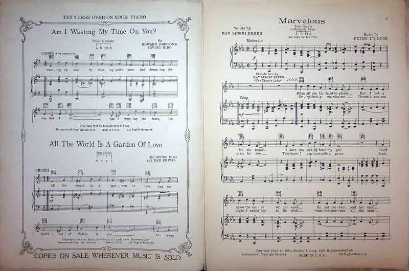 Sheet Music Marvelous Sung By Maureen Englin May Singhi Breen 1927 Peter De Rose 2