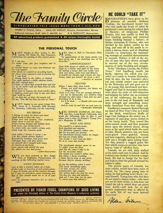 The Family Circle Magazine February 11 1938 Vol 12 No 6 Alice Faye 2