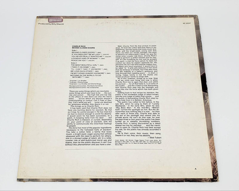 Charlie Rich Behind Closed Doors LP Record Epic 1973 KE 32247 2