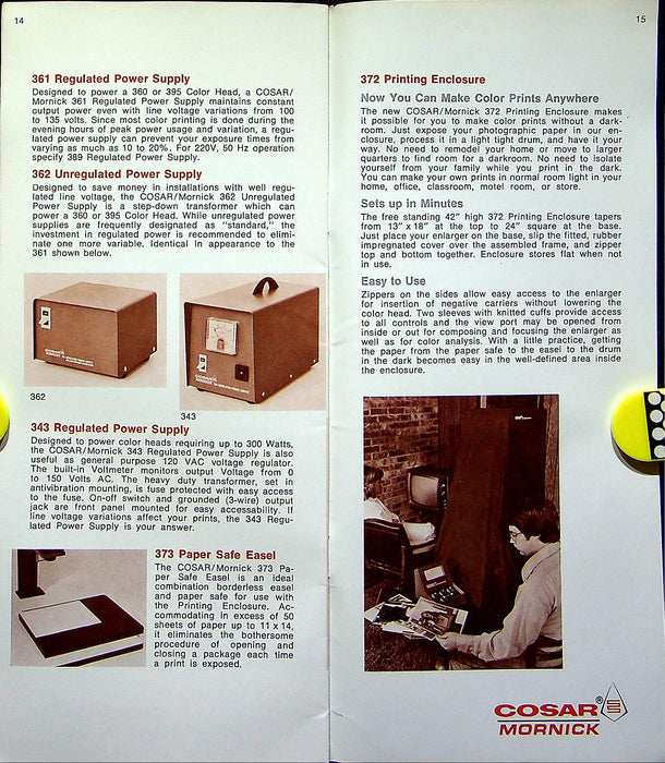 1978 Cosar Mornick Darkroom Equipment Brochure Enlargers, Analyzers & Price List