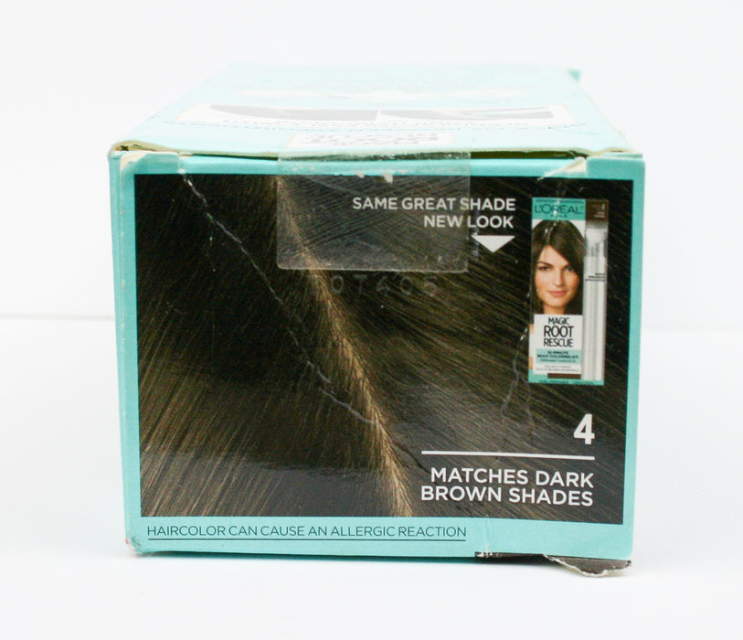 L'Oreal Paris Magic Root Rescue 10 Min Root Coloring Kit, #4 D Brown BOX DMG