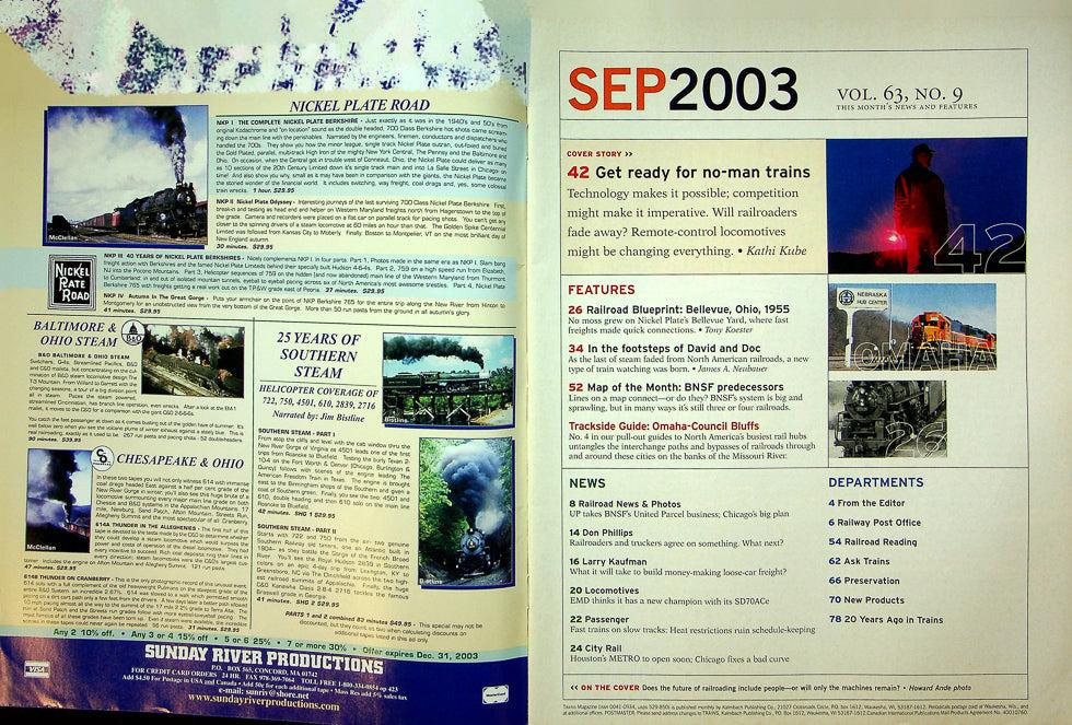 Trains Magazine September 2003 Vol 63 No 9 Prepare For No Man Trains