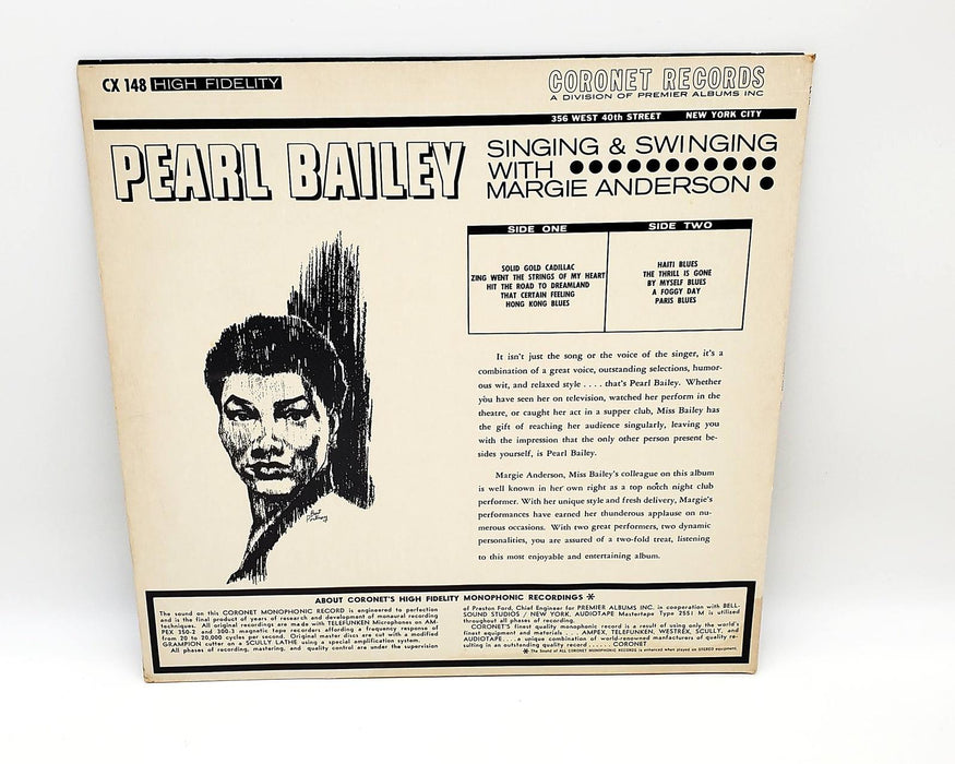 Pearl Bailey Singing & Swinging 33 RPM LP Record Coronet Records 1960 CX-148 2