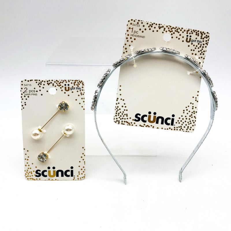 3-Piece Scunci Headband Hairband Hair Bobby Pins Sparkle Formal Wedding Prom